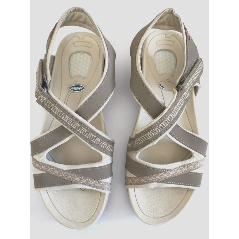 Dr. Scholl's Women's Gel Heel Leather & Fabric Strappy Sandals Flats Gray - 10M